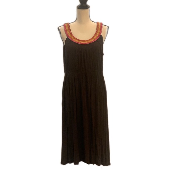 Madison Cinched Waist Halter Beaded Neck Midi Dress Brown Size Large - Picture 1 of 11